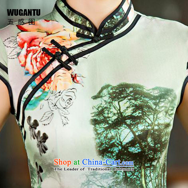 The five senses Figure of Chinese-style qipao new daily elegant Silk Cheongsam improved retro fancy dress China wind picture color M Five-sense figure (WUGANTU) , , , shopping on the Internet