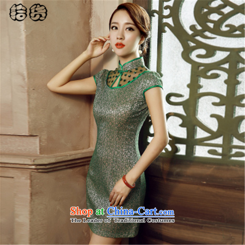 The 2015 summer pickup large stylish retro improved qipao cheongsam dress short summer day-to-day of summer dresses, elegance of the forklift truck cheongsam dress no yellow M pickup (shihuo) , , , shopping on the Internet