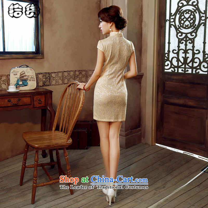 The 2015 summer pickup large stylish retro improved qipao cheongsam dress short summer day-to-day of summer dresses, elegance of the forklift truck cheongsam dress no yellow M pickup (shihuo) , , , shopping on the Internet