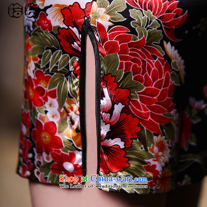 The 2015 summer, pickup classic and elegant qipao everyday dress retro style short of improved Sau San silk cheongsam dress low emulation on the need to come to grips qipao women's black safflower , L, pickup (shihuo) , , , shopping on the Internet