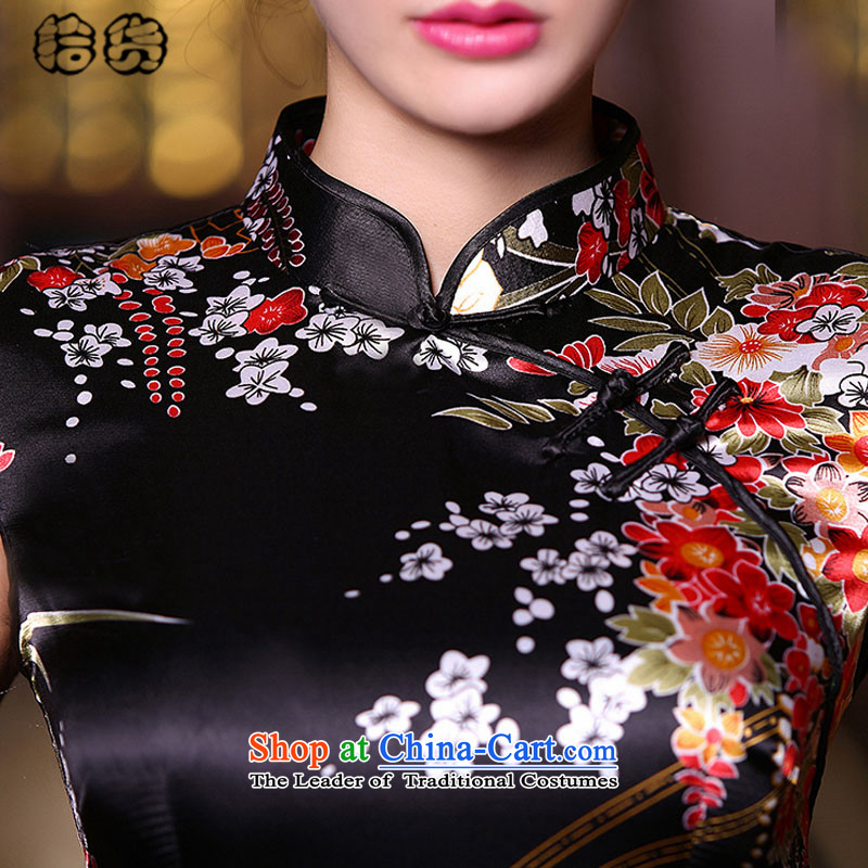The 2015 summer, pickup classic and elegant qipao everyday dress retro style short of improved Sau San silk cheongsam dress low emulation on the need to come to grips qipao women's black safflower , L, pickup (shihuo) , , , shopping on the Internet