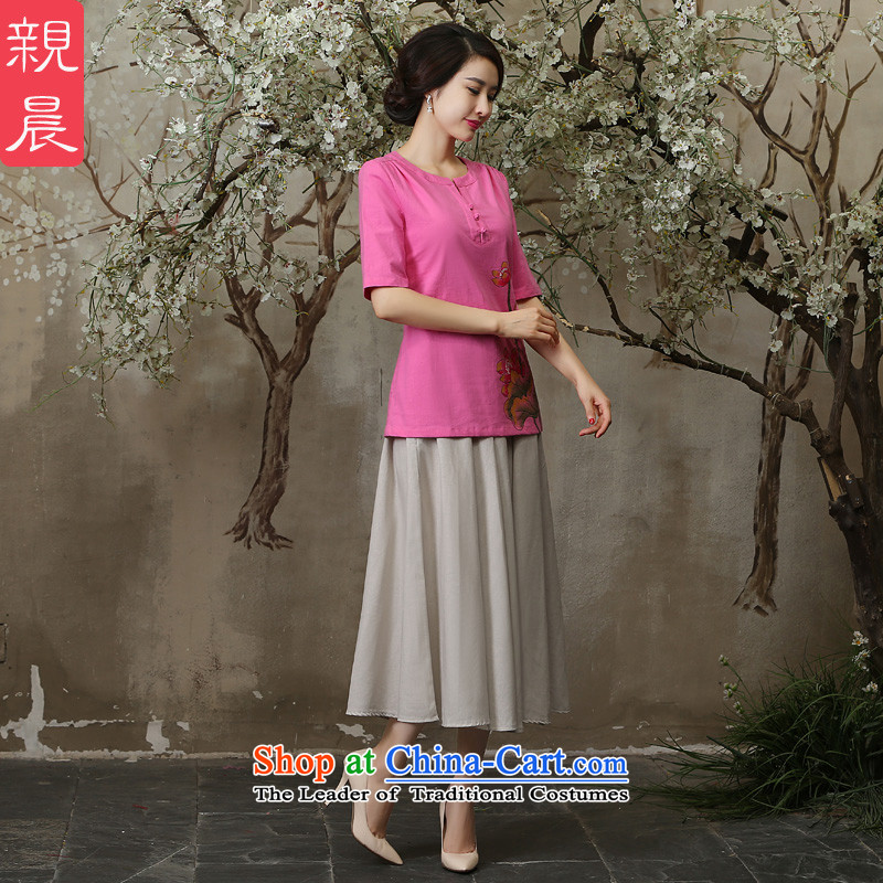 The pro-am new improved qipao shirt in summer and autumn 2015 Ms. replacing Tang dynasty daily larger cotton Linen Dress Shirt + M white dress S, pro-am in , , , shopping on the Internet