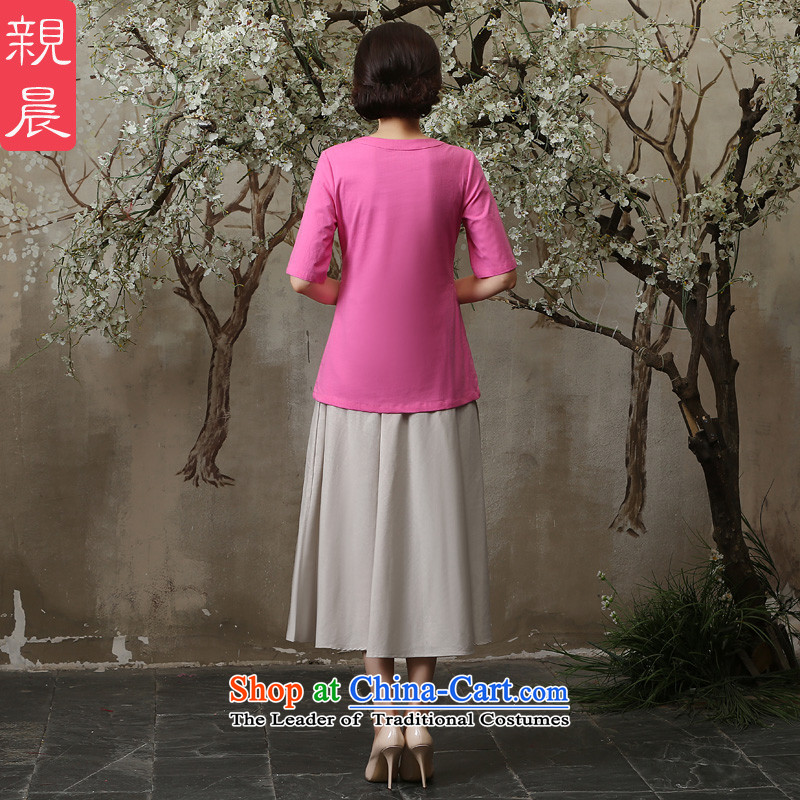 The pro-am new improved qipao shirt in summer and autumn 2015 Ms. replacing Tang dynasty daily larger cotton Linen Dress Shirt + M white dress S, pro-am in , , , shopping on the Internet
