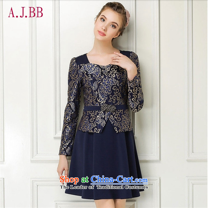 Memnarch 琊 Connie dress with new autumn 2015 Graphics thin foutune temperament. Older mother with long-sleeved dresses dark blue M,A.J.BB,,, shopping on the Internet