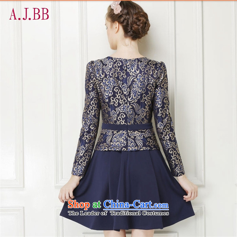 Memnarch 琊 Connie dress with new autumn 2015 Graphics thin foutune temperament. Older mother with long-sleeved dresses dark blue M,A.J.BB,,, shopping on the Internet