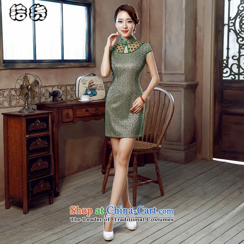 The 2015 summer pickup large stylish retro improved qipao cheongsam dress short summer day-to-day of summer dresses, elegance of the forklift truck cheongsam dress no green XL, pickup (shihuo) , , , shopping on the Internet