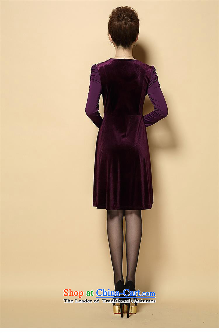 Memnarch 琊 Connie dress autumn 2015 new) large load mother of older women's gold velour Sau San video thin dresses purple XXL picture, prices, brand platters! The elections are supplied in the national character of distribution, so action, buy now enjoy more preferential! As soon as possible.