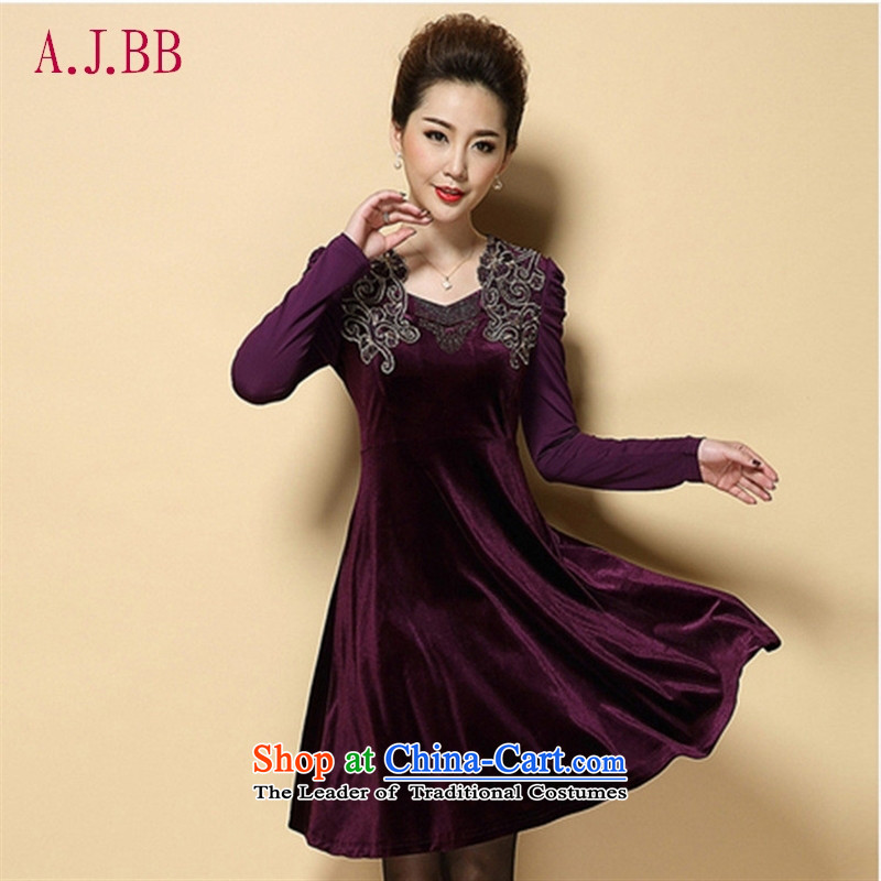 Memnarch 琊 Connie dress autumn 2015 new) large load mother of older women's gold velour Sau San video thin dresses XXL,A.J.BB,,, Purple Shopping on the Internet