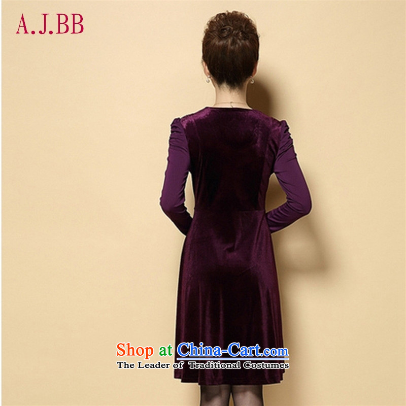 Memnarch 琊 Connie dress autumn 2015 new) large load mother of older women's gold velour Sau San video thin dresses XXL,A.J.BB,,, Purple Shopping on the Internet