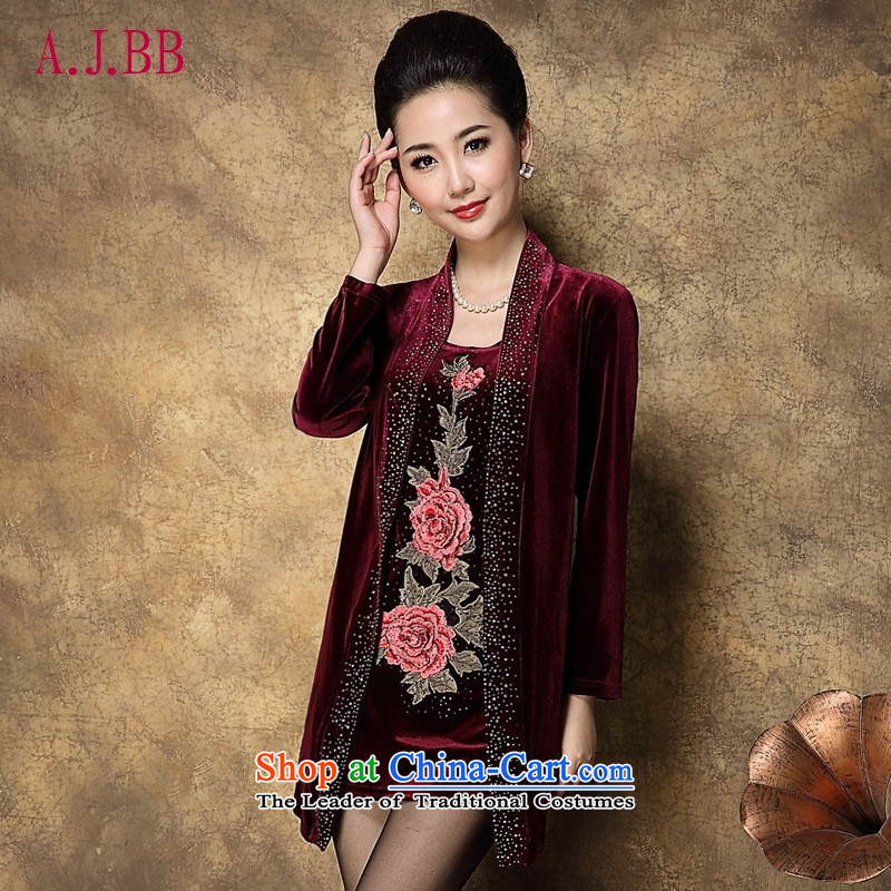 Memnarch 琊 Connie dress autumn 2015 new_ Older code in mother Kim scouring pads leave long two garment wine red?XL