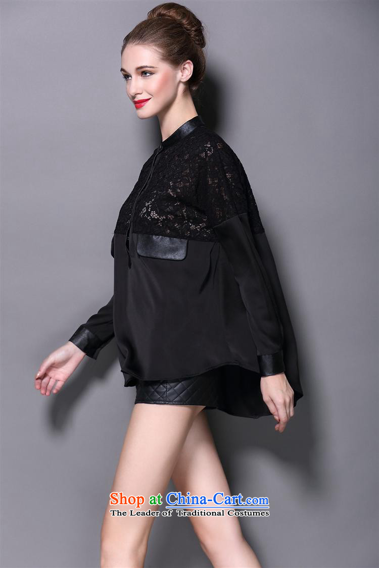 The main European and American women fall inside lace forming the shirt, wild long-sleeved T-shirt leather stitching loose large black T-shirt L picture, prices, brand platters! The elections are supplied in the national character of distribution, so action, buy now enjoy more preferential! As soon as possible.