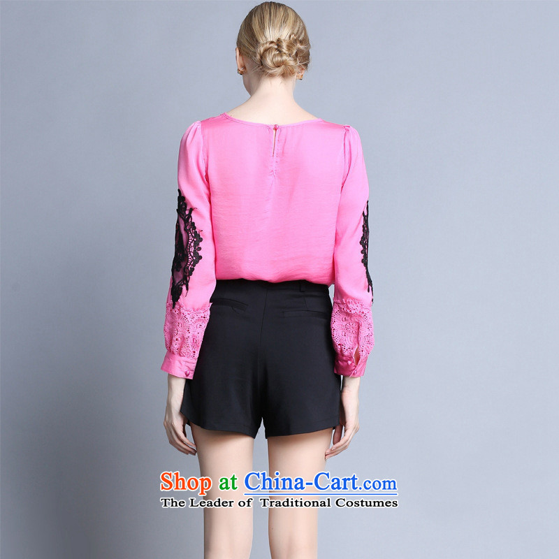 The main 2015 autumn the new European Women's site and a long-sleeved wire copper stitching shirt large Embroidered pink blouse , L, blue rain butterfly according to , , , shopping on the Internet