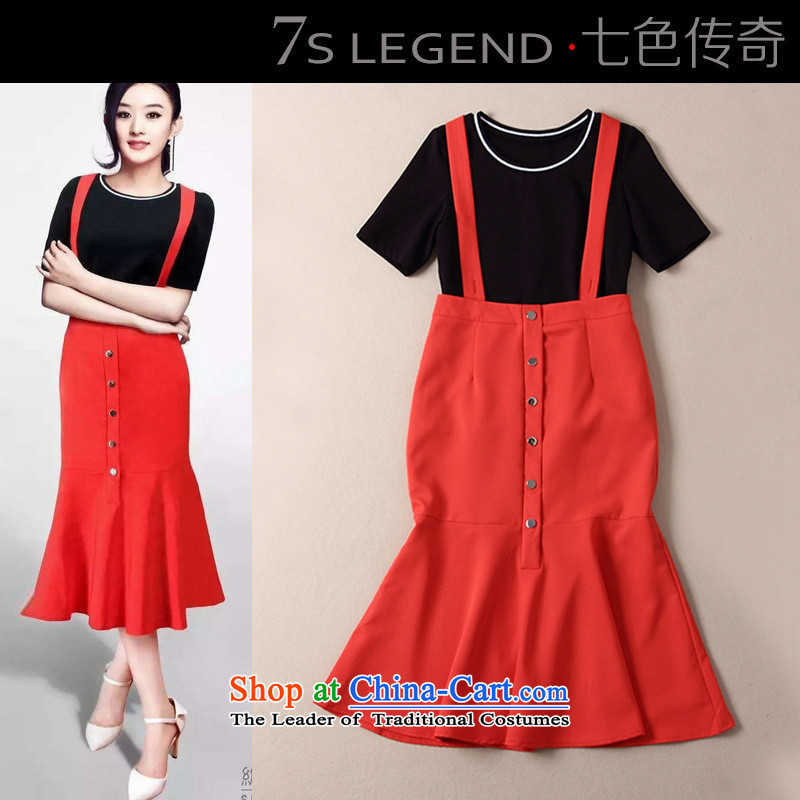The main new products by 2015 Autumn Chiu Lai Ying stars with shown in black shirt + red crowsfoot strap skirt two kits B424 Black + Red?M