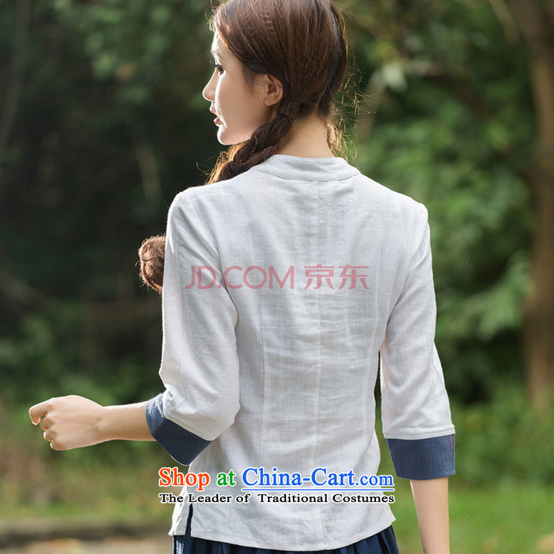 At the end of the autumn light women with ethnic stamp disc detained collar 7-sleeved T-shirt female republic of korea wind Tang dynasty white light at the end of M, HFH643 shopping on the Internet has been pressed.