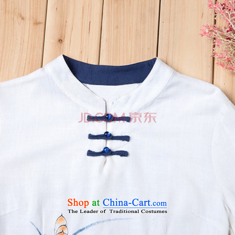 At the end of the autumn light women with ethnic stamp disc detained collar 7-sleeved T-shirt female republic of korea wind Tang dynasty white light at the end of M, HFH643 shopping on the Internet has been pressed.