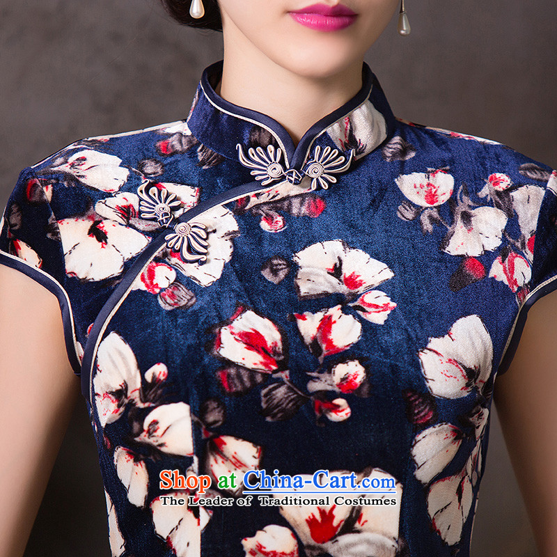 The cross-sa is like a dream for the autumn of 2015, with new plush robes skirt improved cheongsam dress Stylish retro cheongsam dress daily Q 264  M, the Dark Blue Cross-sa , , , shopping on the Internet