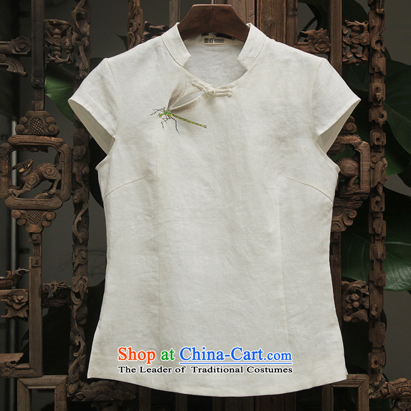 New summer ink hand-painted dragonfly sleeveless shirt female linen T-shirt literary classic retro female Han-m White XL, ink has been pressed shopping on the Internet