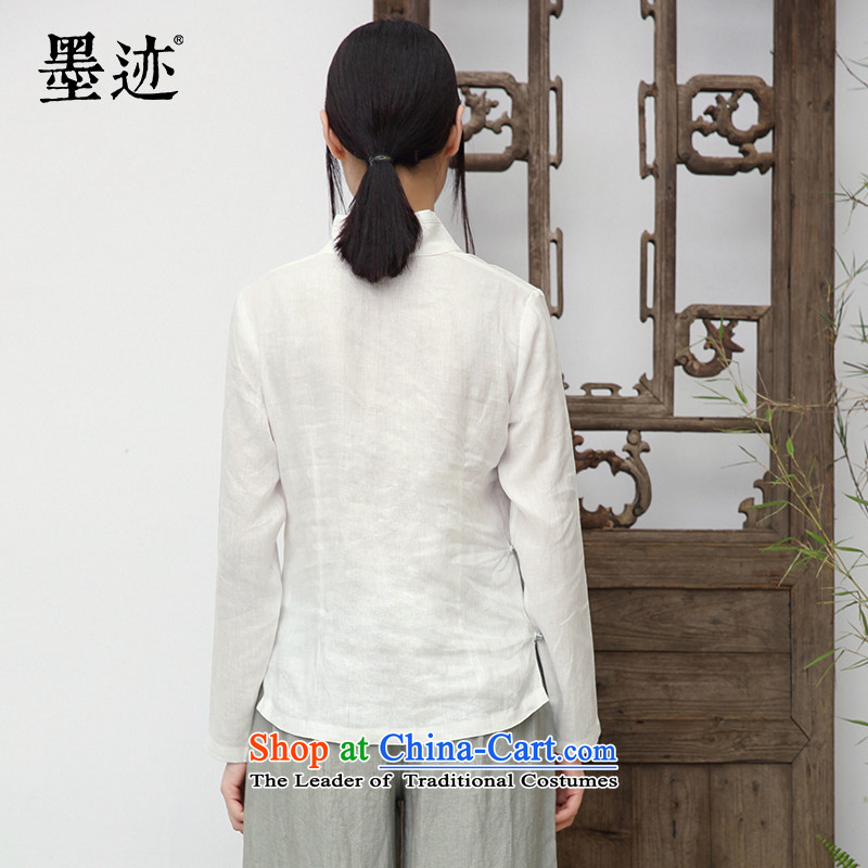 The original innovation, 2015 ink hand-painted bamboo linen clothes and elegant reminiscent of the Women's Long Sleeve, collar deep apricot , L, ink has been pressed shopping on the Internet