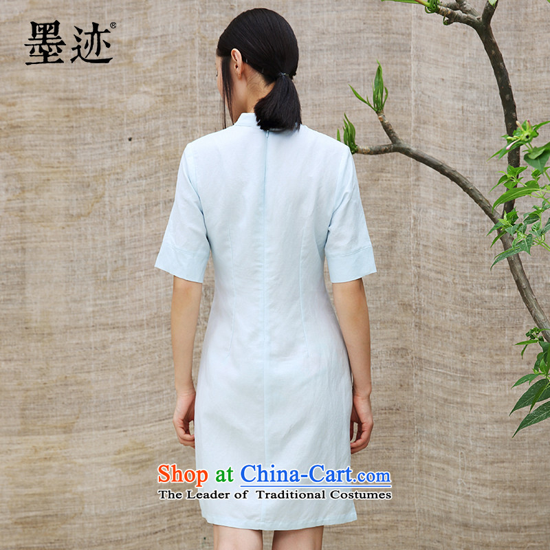 Summer 2015 new ink hand-painted ethnic cotton linen dresses Chinese skirts language arts Han-dresses cyan ink has been pressed, online shopping