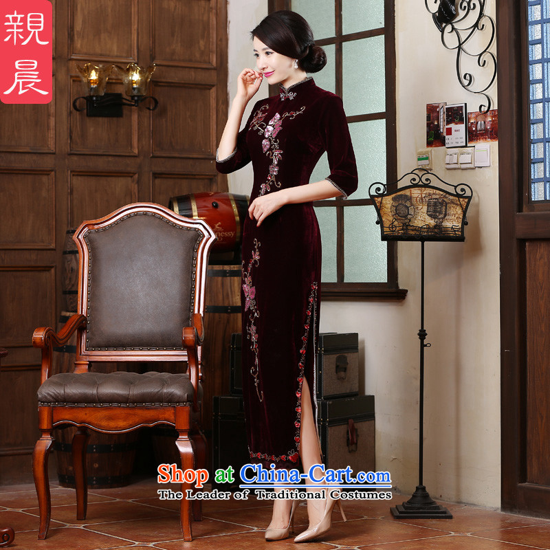 Long wedding dress wedding MOM Pack Kim scouring pads cheongsam dress in 2015 new elderly in summer and autumn wine red 3XL, pro-am , , , shopping on the Internet