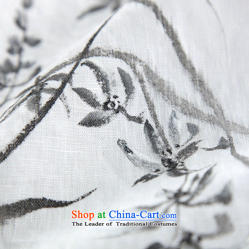New ink ethnic cotton linen clothes hand-painted arts tea serving Chinese Han-Tang dynasty white ink, L, , , , shopping on the Internet