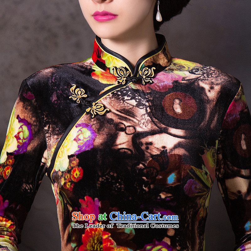 The Jacob Yui 2015 歆 cheongsam dress the new improved cheongsam dress in autumn cuff retro-cashmere cheongsam dress QD262 ethnic picture color ink (MOXIN 歆 M) , , , shopping on the Internet