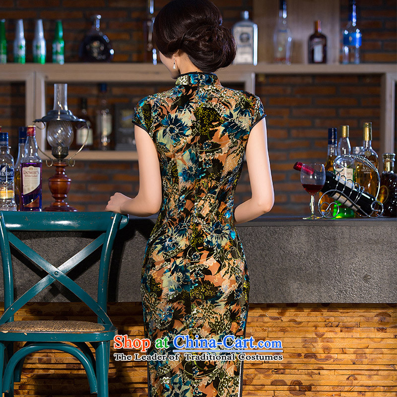 The cheer her old row also scouring pads qipao ethnic Mother Women's clothes retro temperament improved qipao dresses in long Q  , S, improve the cross-257 suits her shopping on the Internet has been pressed.