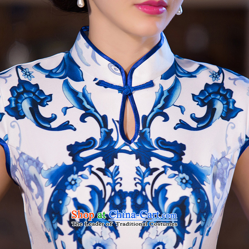 The cross-century 歆 porcelain cheongsam dress in new long qipao Stylish retro Sau San Graphics Improvement and slender cheongsam dress QD270 Picture Color Ink (MOXIN 歆 XL,....) shopping on the Internet