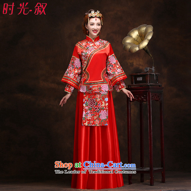 Time 2015 Syria New Sau Wo serving Chinese Antique wedding dress manually use su kimono brides skirt qipao costume marriage solemnisation wedding gown redXL