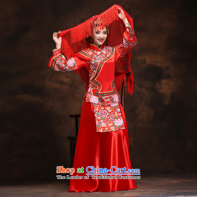 Time 2015 Syria New Sau Wo serving Chinese Antique wedding dress manually use su kimono brides skirt qipao costume marriage solemnisation wedding gown red XL, Syria has been pressed time shopping on the Internet