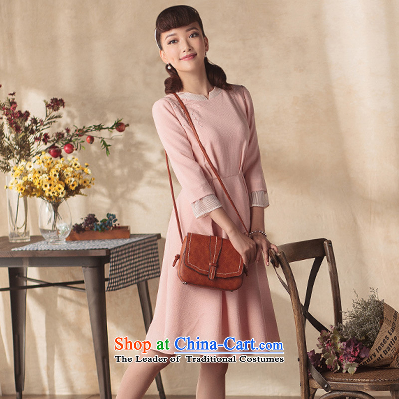 Lady Hua Yi Yi dresses in summer 2015 skirt the new national culture and arts female breast embroidery wind dresses Pink   Lady Yat XL, , , , shopping on the Internet