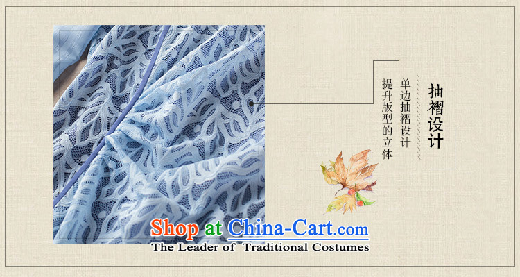 A Pinwheel Without Wind and Tsing Yi New long-sleeved qipao 2015 Autumn retro Sau San stretch lace ethnic cheongsam dress azure L picture, prices, brand platters! The elections are supplied in the national character of distribution, so action, buy now enjoy more preferential! As soon as possible.