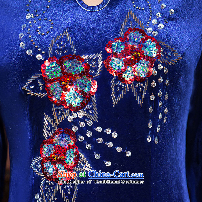 Time the new 2015 Syria cheongsam dress improvements Kim scouring pads in the retro in older wedding dresses mother load cuff dresses blue XXL, time Syrian shopping on the Internet has been pressed.