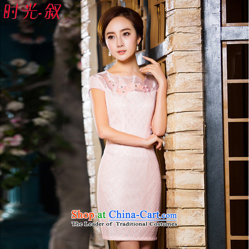 Time-to-day qipao 2015 Syria new short of adolescent girls dresses with improved retro slimming autumn cheongsam dress pink?L
