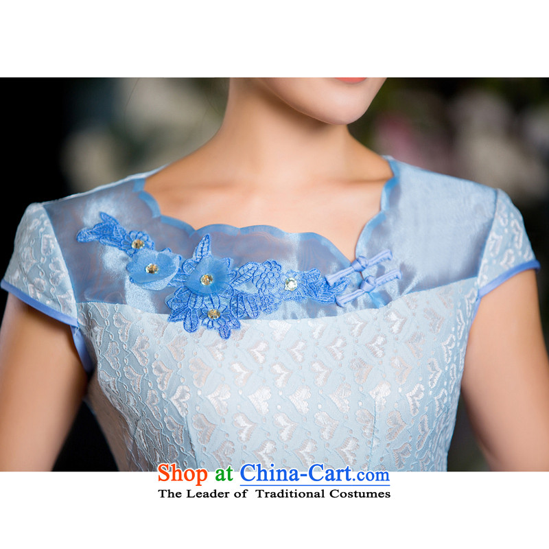 Time-to-day qipao 2015 Syria new short of adolescent girls skirt light blue autumn load improved cheongsam dress skyblue retro Sau San , L, Syria has been pressed time shopping on the Internet