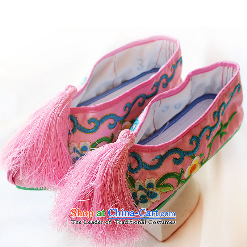 Time Syrian saucers rattled shoes costume shoes heel shoes in the Qing dynasty shoes flag single shoe screening will be disabled the Qing dynasty wood flag shoes authentic tastes Goodfriend Deodorant Powder Pink shoes, 38, Queen's flag time Syrian shoppin