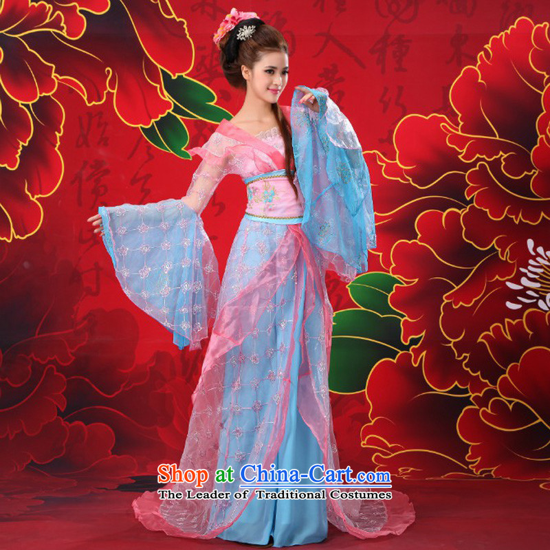 Time Syria Han to Tang clothing fairies skirt clothing court stage costumes Tang Wind Flower yarn will Han Dynasty cosplay photo album Tang Women's clothes light blue photo building are suitable for time code 160-175cm, Syrian shopping on the Internet has
