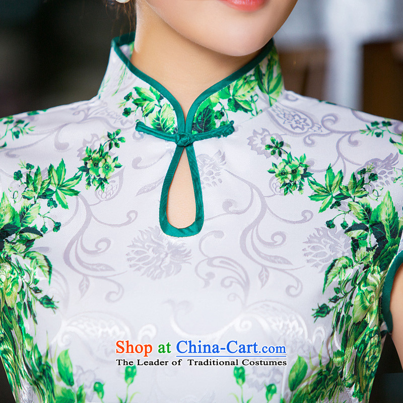 Time Syrian new autumn 2015 cheongsam with white short-sleeved improved retro daily cheongsam dress female temperament, Green , Short Time Syrian shopping on the Internet has been pressed.