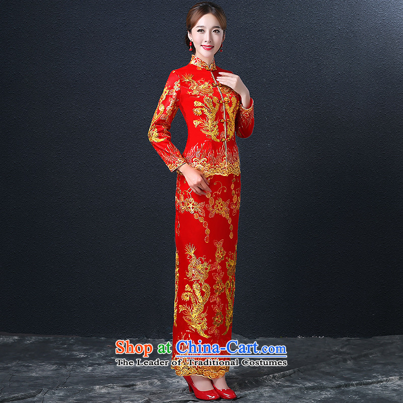 Hillo (XILUOSHA) Elizabeth wedding dress bridal dresses long of Chinese Dress Dragon use su kimono wedding dresses long-sleeved 2015 New Red XL, Hillo Lisa (XILUOSHA) , , , shopping on the Internet