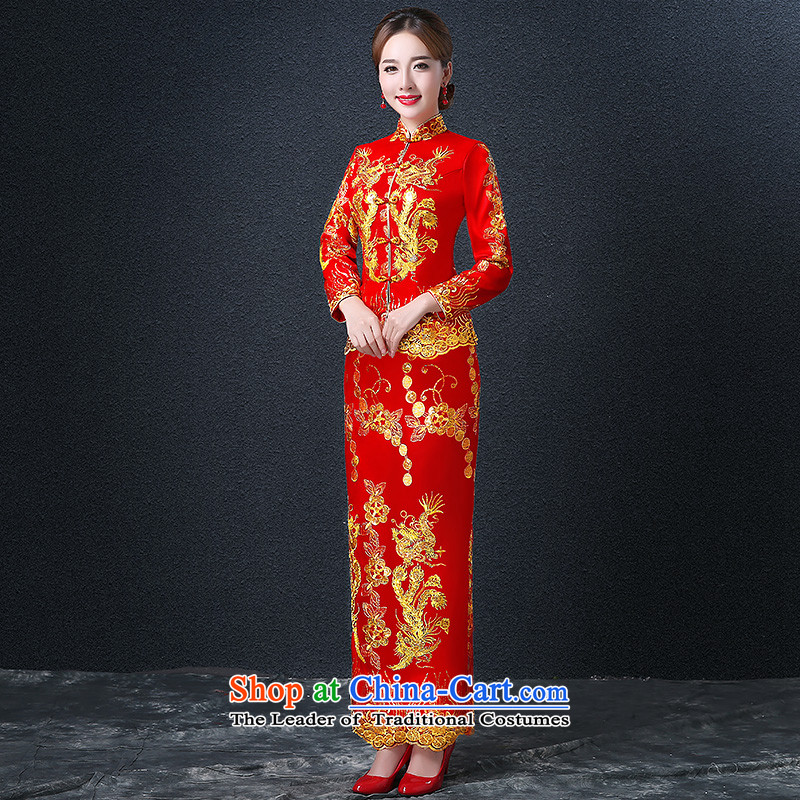 Hillo (XILUOSHA) Elizabeth wedding dress bridal dresses long of Chinese Dress Dragon use su kimono wedding dresses long-sleeved 2015 New Red XL, Hillo Lisa (XILUOSHA) , , , shopping on the Internet