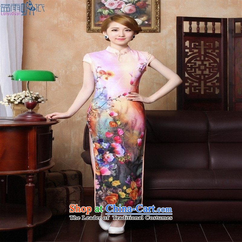 The fall of the new long cheongsam high on the forklift truck and sexy retro large ceremonial stage performances dinner gown of old Shanghai retro- S, blue rain butterflies CQP004 according to , , , shopping on the Internet