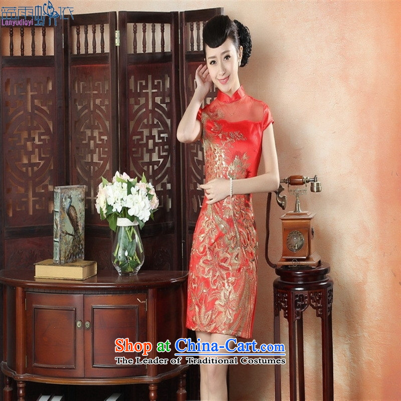 The new style qipao qipao skirt daily dresses elegance retro Sau San embroidery qipao video thin LS0011 M Blue rain butterfly according to , , , shopping on the Internet