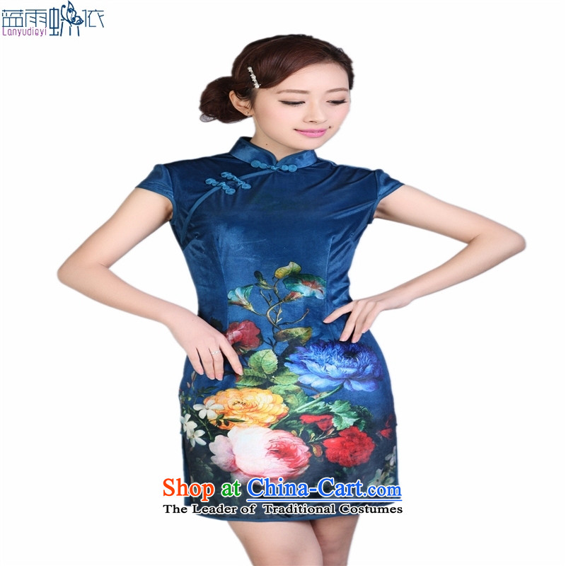Tang Dynasty qipao TD0003 Stretch Wool poster stylish Kim Classic short-sleeved black XXL, qipao short blue rain butterfly according to , , , shopping on the Internet