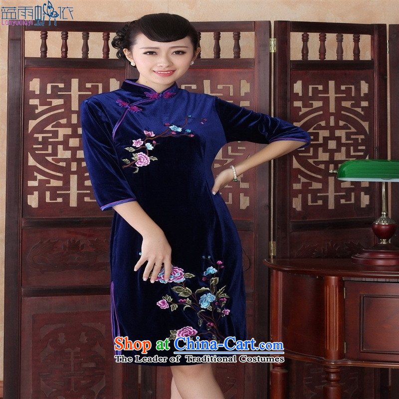 In cuff Kim scouring pads cheongsam dress wedding dress bride ethnic female Tang dynasty summer SRZX0015 M Blue rain in spring and autumn in accordance with the EIA shopping on the Internet has been pressed.