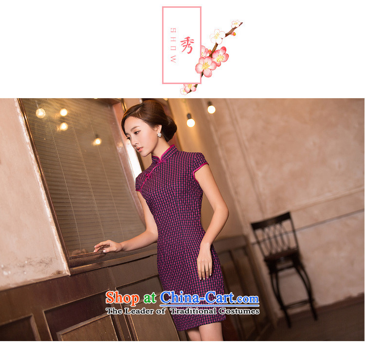 Time Syrian new autumn 2015 qipao Stylish retro Foutune of slimming improved short of grid daily cheongsam dress girls cheongsam red S picture, prices, brand platters! The elections are supplied in the national character of distribution, so action, buy now enjoy more preferential! As soon as possible.