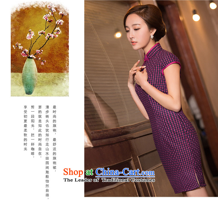Time Syrian new autumn 2015 qipao Stylish retro Foutune of slimming improved short of grid daily cheongsam dress girls cheongsam red S picture, prices, brand platters! The elections are supplied in the national character of distribution, so action, buy now enjoy more preferential! As soon as possible.