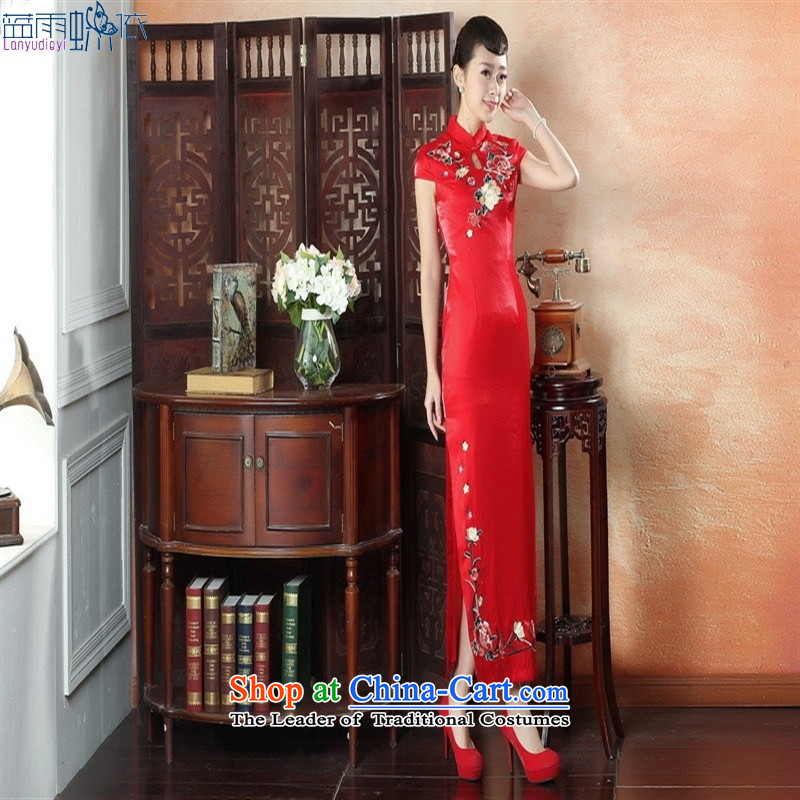 Red embroidery cheongsam qipao large yards brides of Chinese Dress CQP0011 performances, blue rain butterfly according to , , , shopping on the Internet