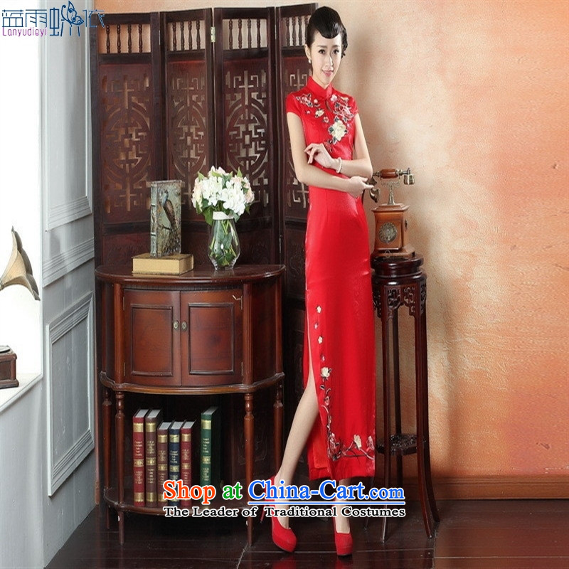 Red embroidery cheongsam qipao large yards brides of Chinese Dress CQP0011 performances, blue rain butterfly according to , , , shopping on the Internet