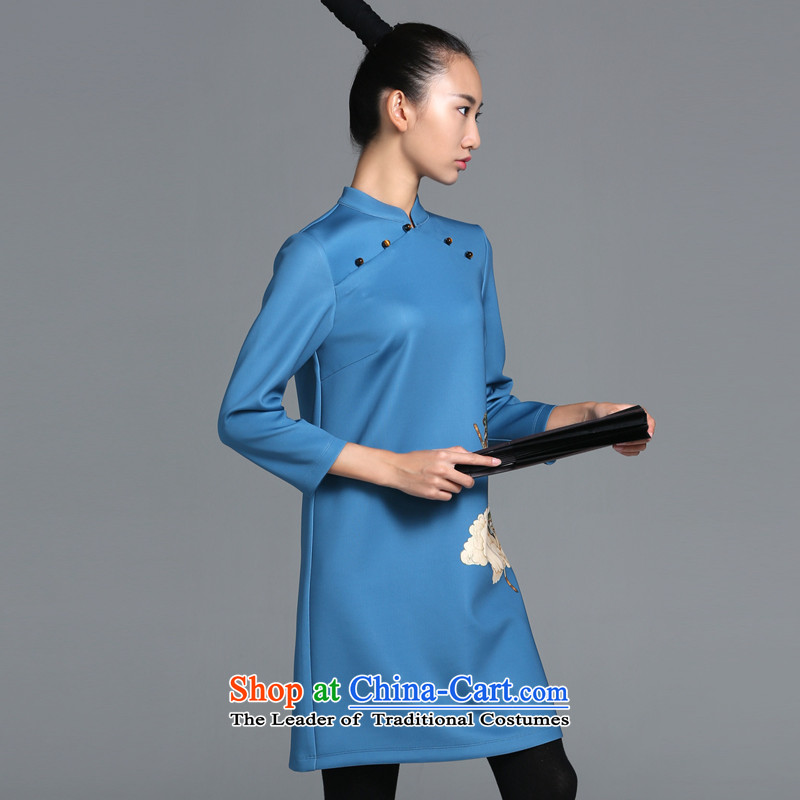 【 mustard original as soon as possible to the heart / China wind WONG Shek-Tiger Eye improved qipao female dresses autumn and winter long-sleeved cheongsam dress new sky blue spot S, mustard original (zenmo) , , , shopping on the Internet