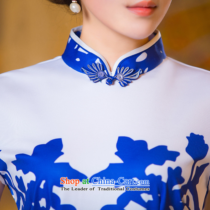 Time the new 2015 Syria cheongsam dress blue autumn replace short of daily fashion Sau San video thin, Retro cheongsam dress Blue M Time Syrian shopping on the Internet has been pressed.